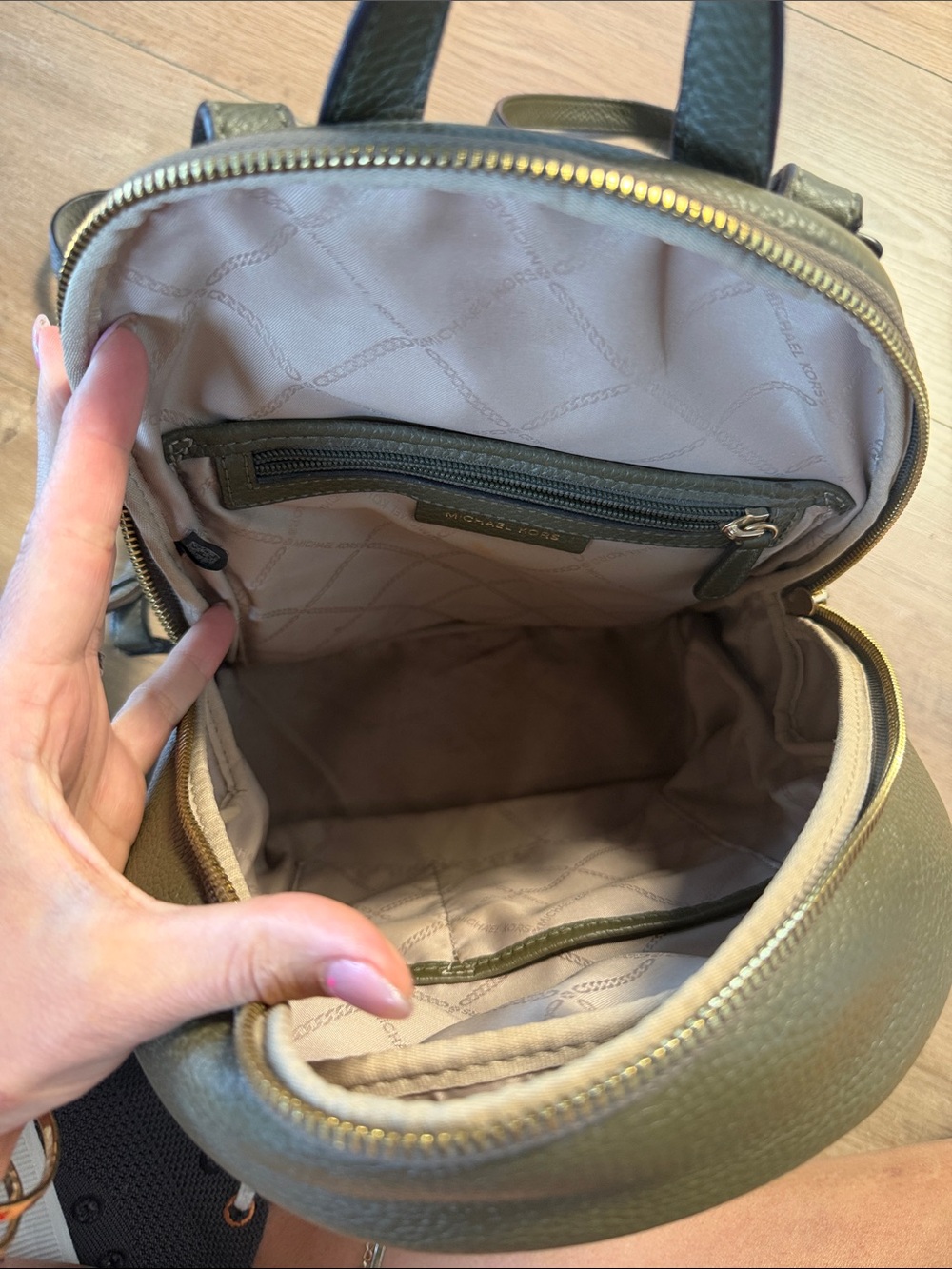 Michael Kors Olive Pebbled Leather Mini Backpack with Gold Hardware - Picture 3 of 3